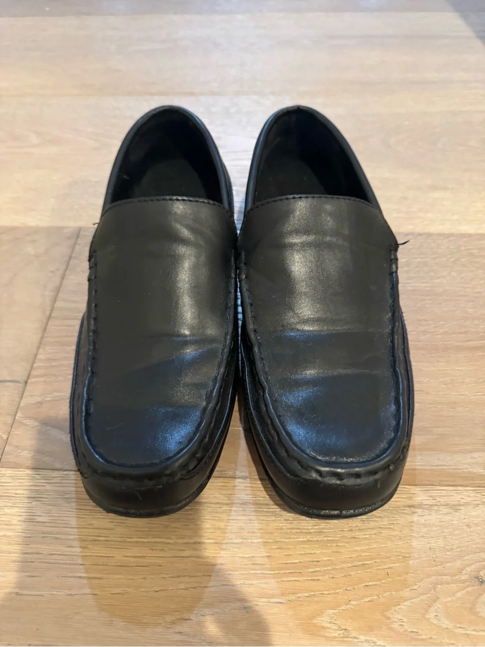 Boys Black Slip-On Leather Loafers